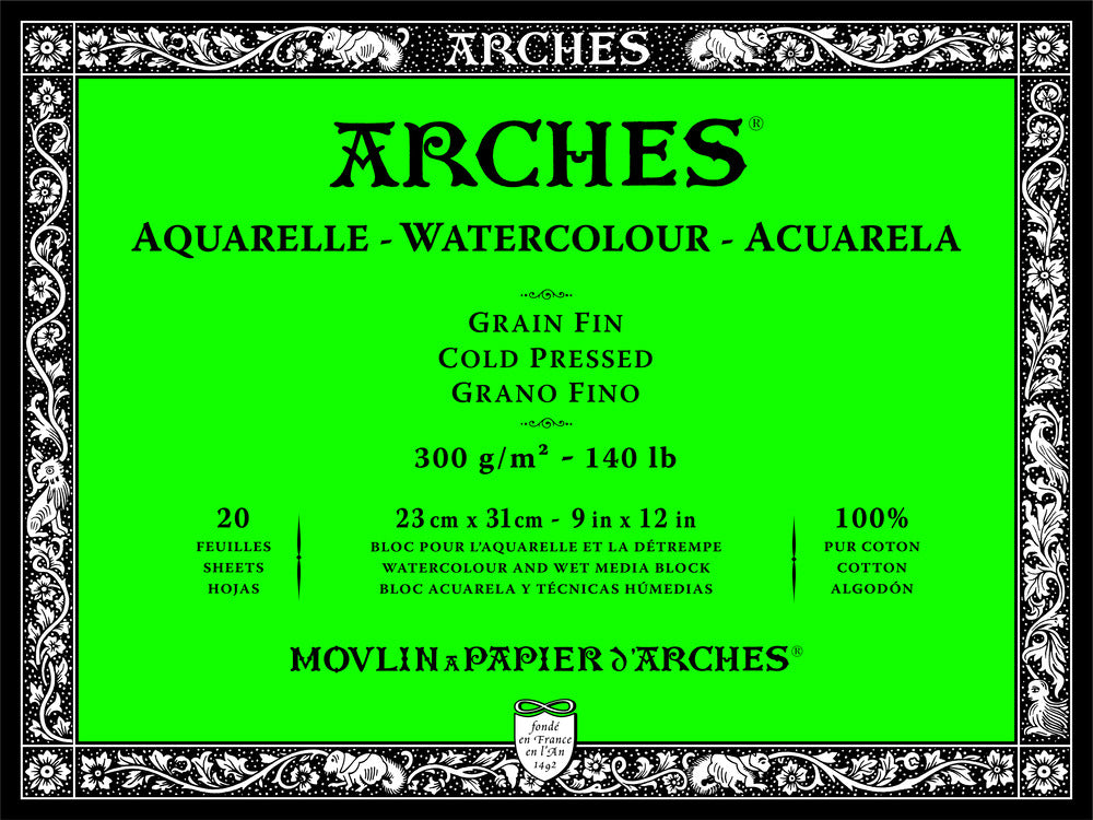 Aquarelle Watercolour Paper Pad, N. White CP 9X12" 140lb