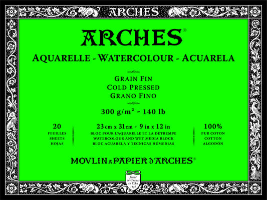 Aquarelle Watercolour Paper Pad, N. White CP 9X12" 140lb